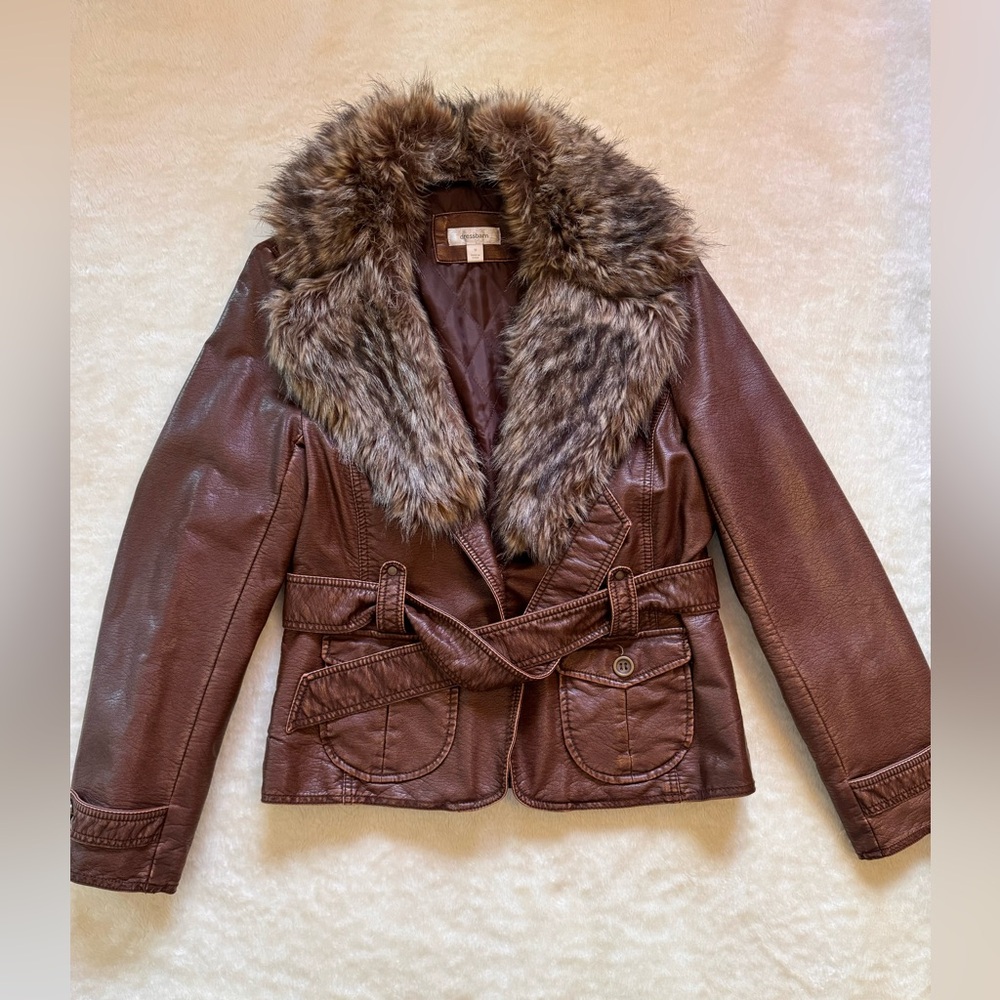 Dress Barn Leather Jacket with removable faux fur
